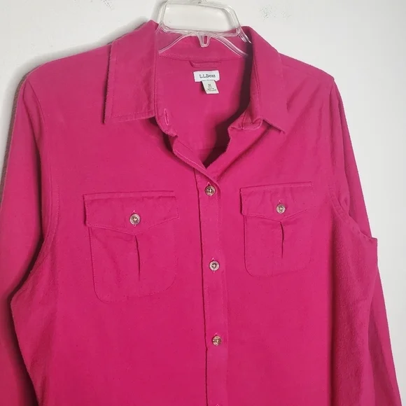 L.L. Bean Fuschia Pink Fleece Flannel Button Down Long Sleeve Shirt - Picture 6 of 10